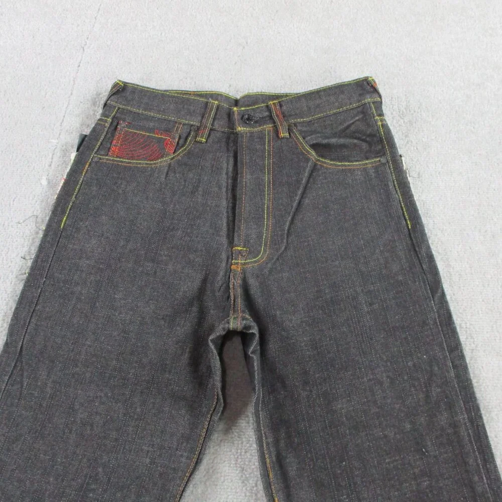 RMC Wave Jeans Mens 30 Tall 35" Inseam Black Embroidered Logo Flower Red Monkey - Picture 4 of 13